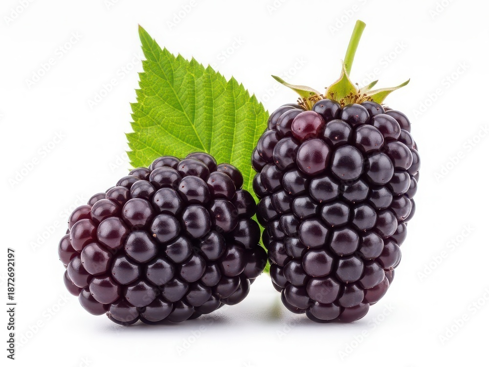 Fototapeta premium Fresh blackberries with green leaf