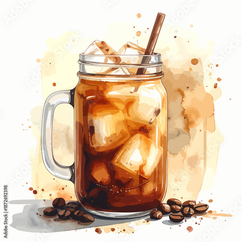Glass of Iced Coffee with Coffee Beans.