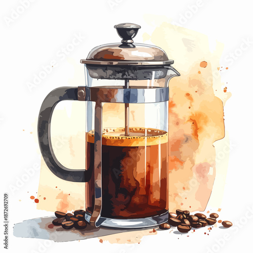 Glass French Press Coffee Maker with Coffee.