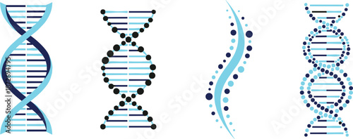DNA double helix icons for science designs, genetic structure symbols, molecular biology illustrations, biotechnology vector elements