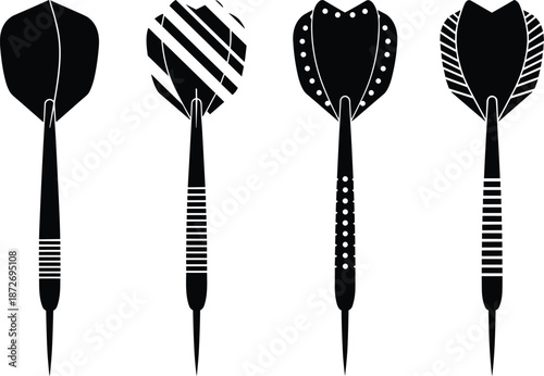 Dart icons for dartboard games, sports graphics, accuracy symbols, darts illustrations, competition elements, and precision target design