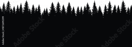 Black silhouettes of dense coniferous spruce forest and pine trees for landscape design architectural rendering cad drawing flat vector illustration set isolated