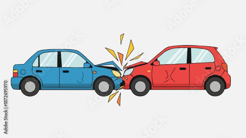 Two cars in a head on collision accident illustration.
