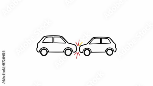 Two cartoon cars in a head on collision accident.