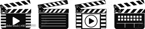 Clapperboard and film slate icons for video production, filmmaking, media editing, movie apps, and creative digital projects