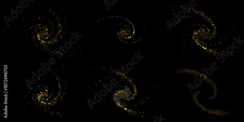 Abstract golden spiral galaxies on a black background artistic digital rendering