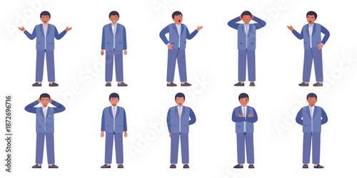 Diverse businessmen in suits displaying a variety of emotional expressions