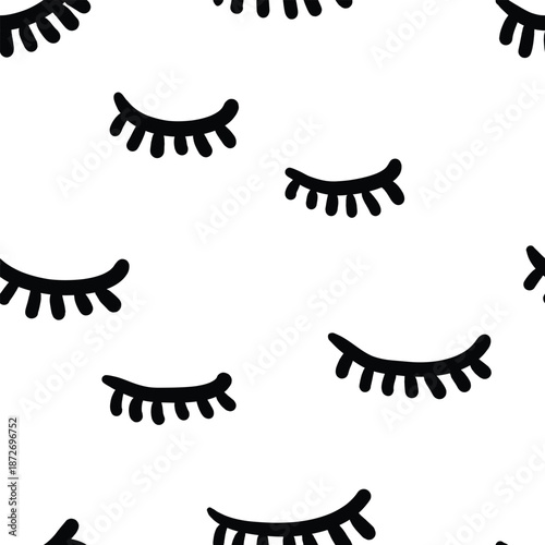 Closed eyes abstract seamless pattern. Simple hand drawn doodle pattern for any design.