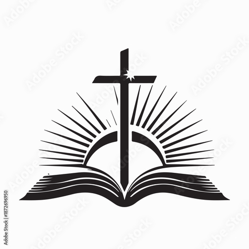 Open book with shining Christian cross inside Image Vector on white background