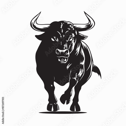 Running Angry Bull Buffalo Black Image Vector on White Background
