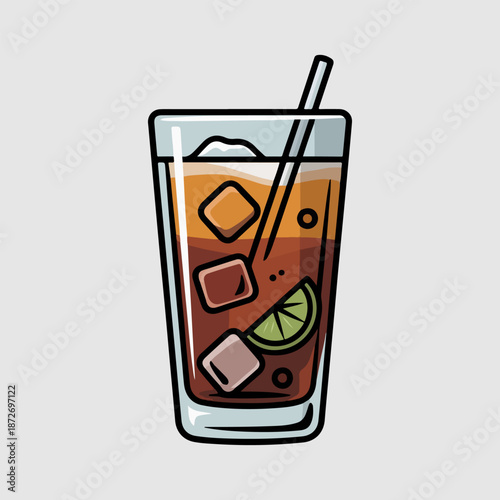 Dark and Stormy Rum Cocktail Vector Illustration with Ginger Beer and Lime Wedge