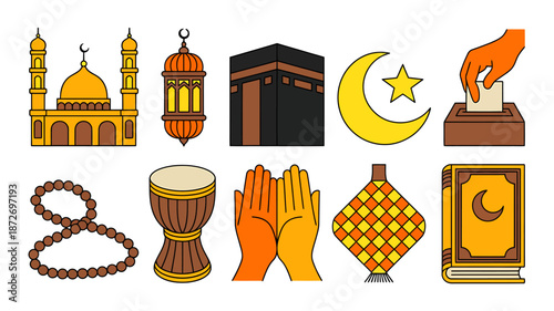Exploring the vibrant symbols and icons of islamic culture and traditions in a visually stunning representation