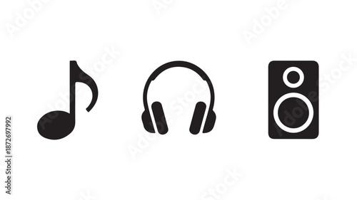 Music Symbols in Minimalist Style with Simple Black Design on White Background for Music Industry