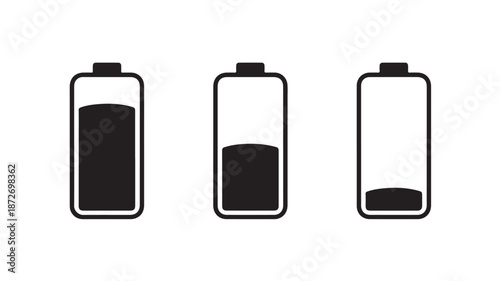 Battery Levels in Simple Flat Design with Black Fill and White Background for Mobile App Icon