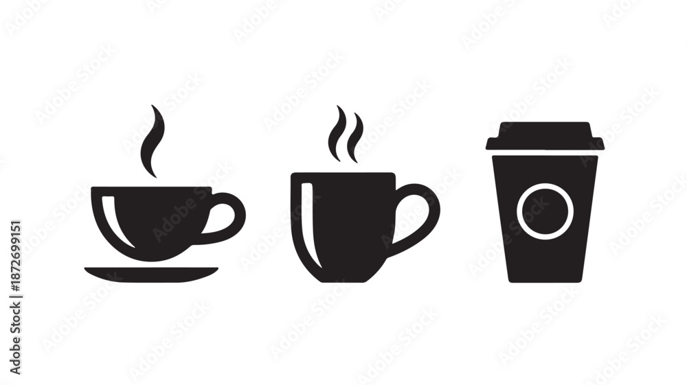 Obraz premium Coffee Cups Silhouettes in Simple Modern Design with Black Color on White Background for Beverage Branding