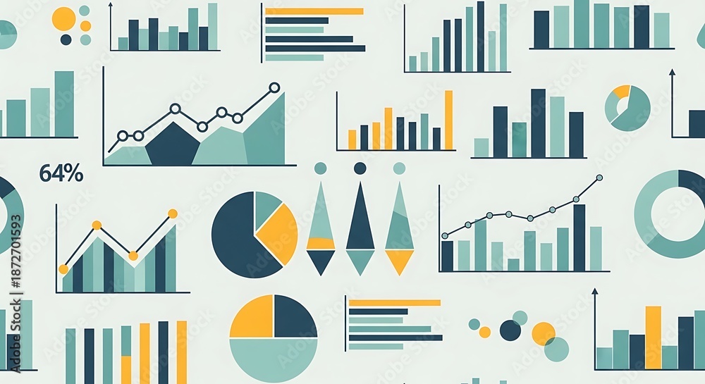 Obraz premium Infographic Data Visualization Seamless Pattern with Charts and Graphs.