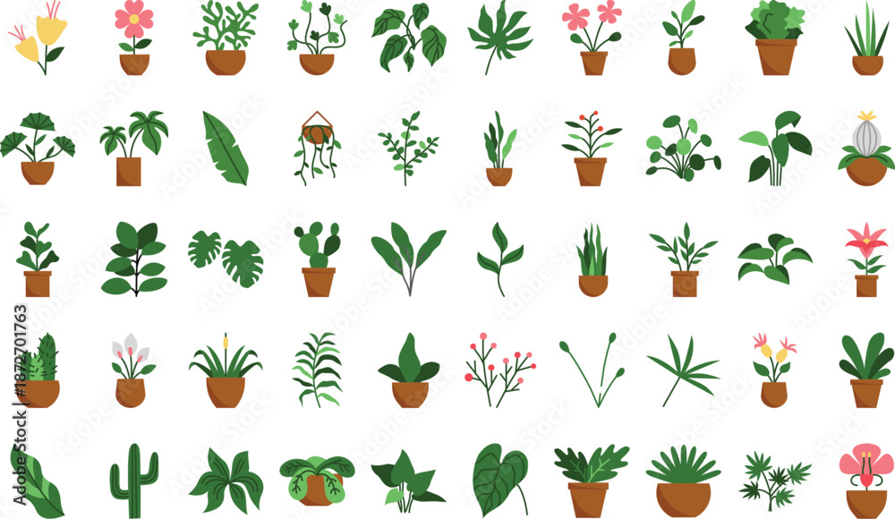Fototapeta premium Collection of Pixel Art Potted Plants and Flowers houseplant