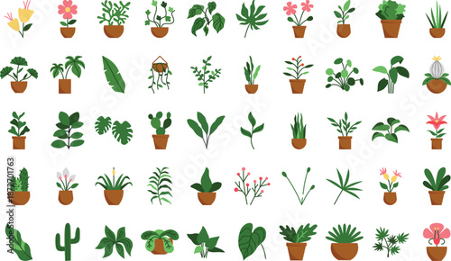 Collection of Pixel Art Potted Plants and Flowers houseplant