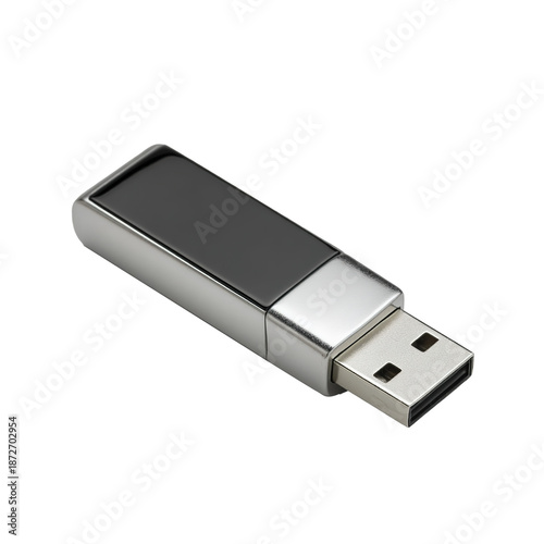 Black and Silver USB Flash Drive Memory Stick Isolated on Transparent Background