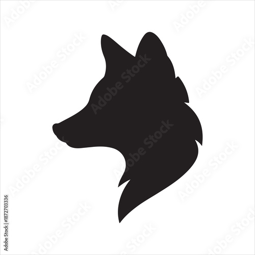 Fox vector black and white logo, Silhouette of wild fox head profile as symbol of wildlife style design