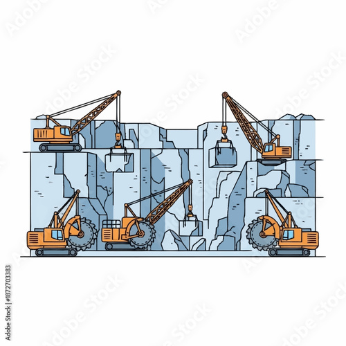 Heavy Machinery Excavating Stone Blocks from Quarry.