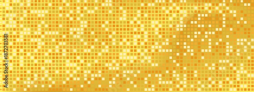 Golden disco party pattern. Yellow square sequin mosaic texture background. Abstract gold shining glitter halftone wallpaper. Sparkling glitter backdrop. Retro vector design template.art