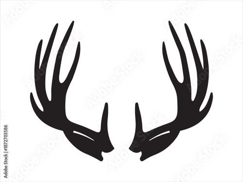 Black deer antlers silhouette, deer antlers silhouette, Rustic deer antlers silhouette, vector icon illustration