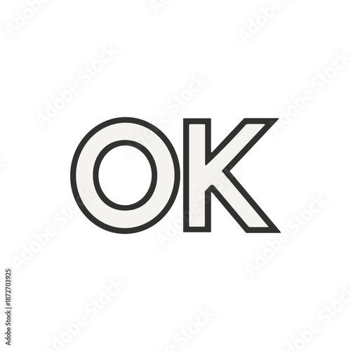 Minimalist graphic design of the letters 'OK' in a modern, bold outlined font on a clean background, symbolizing agreement, confirmation, and positive affirmation
