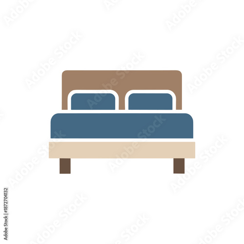Clean and modern vector illustration of a comfortable bed with pillows and a headboard, representing the essence of restful sleep, home comfort, and welcoming hospitality accommodation