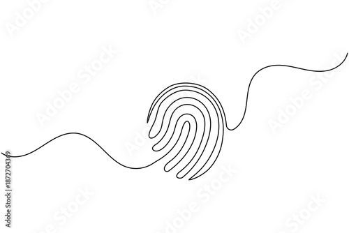 Minimalist continuous one line drawing of a human fingerprint for biometric identity and security