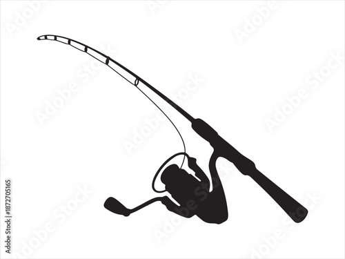 Fishing rod silhouette vector, fishing rod icon, Fishing Rod and Reel Vector Silhouette Illustration