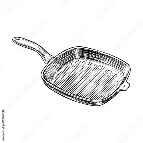 square grill pan vector line art hand drawn illustration