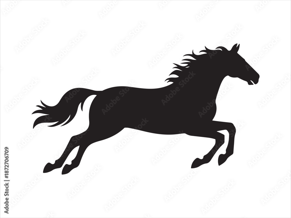 Obraz premium A silhouette of a running horse vector, Drawing the silhouette of running horse, Running Horse Silhouette Vector Illustration