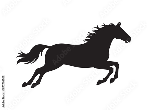 A silhouette of a running horse vector, Drawing the silhouette of running horse, Running Horse Silhouette Vector Illustration