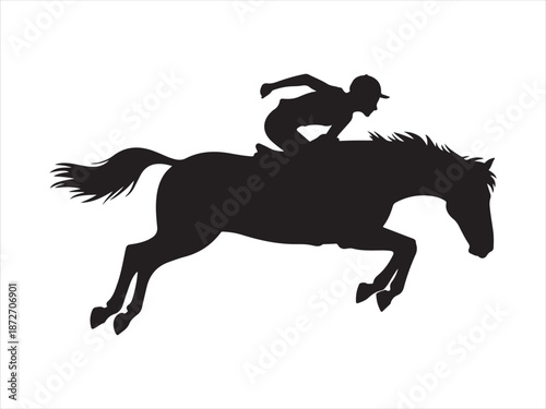 Bold black vector silhouette of cowboy riding bucking bronco vector, A cowboy rides a bucking bronco in a rodeo silhouette vector illustration