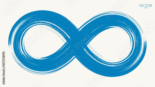 Blue brush stroke infinity symbol vector illustration on light background, concept of eternity