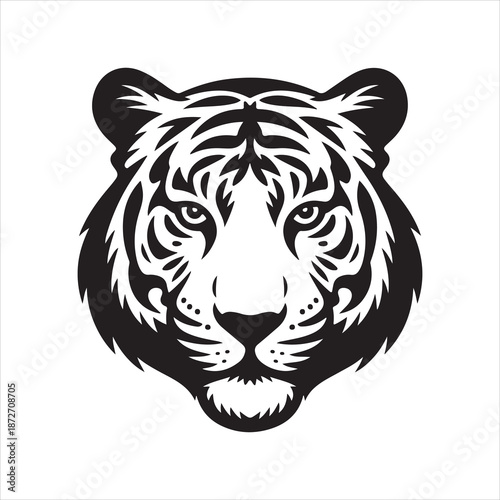 Tiger head vector, tiger head vector silhouette Isolated predator illustration