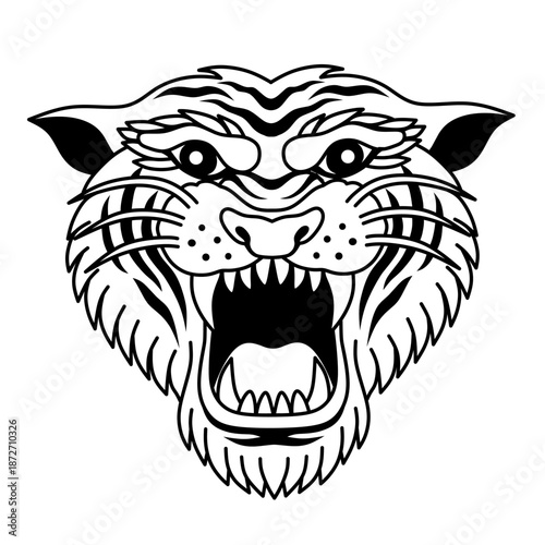 black and white tiger head tattoo roaring wild