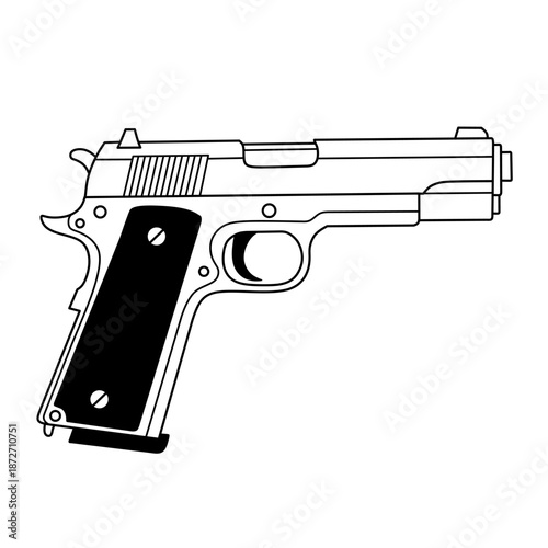 black and white illustration of a gun.classic gun isolated on hand drawing