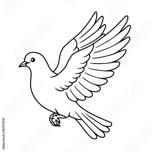 flying dove black and white line art.hand drawn isolated dove vector illustration