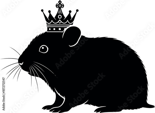 Silhouette of a regal rodent wearing a crown