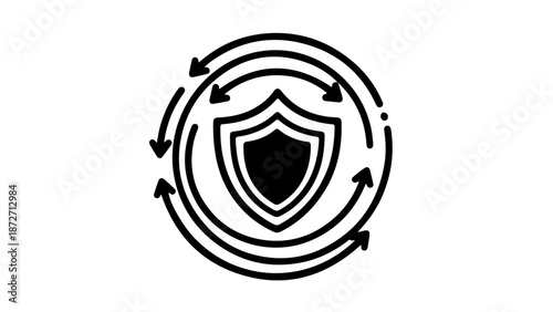 Digital Shield: A visual representation of digital protection and security, showcasing a shield encircled by arrows, symbolizing the continuous defense against cyber threats and data breaches.