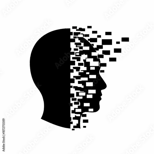 Dissolving Human Head Silhouette Representing Mental Breakdown.