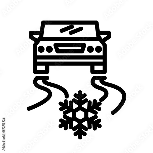 Minimal winter road safety icon illustrating icy surface and slippery driving condition, suitable for transportation alerts, cold climate visuals, and seasonal weather related information.