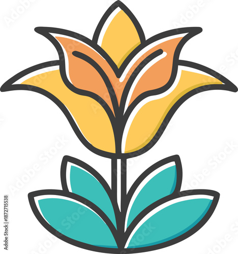 Vector offset fill icon of a Lily flower with stem and leaves.