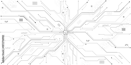 Vector futuristic black wires on a circuit board on a dark technological background. showcasing detailed technology network for modern digital projects and designs.