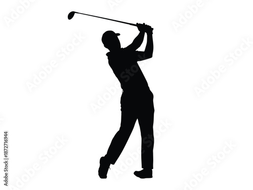 Black golf player silhouette swinging golf putter vector illustration isolated on transparent background