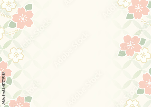 桜と七宝文様の和風背景フレーム｜生成りカラー・春向け余白デザイン A4 高画質