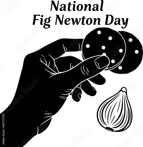 National fig newton day silhouette illustration with hand holding cookies and fig