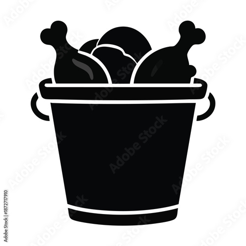 Black silhouette of a bucket filled with chicken legs